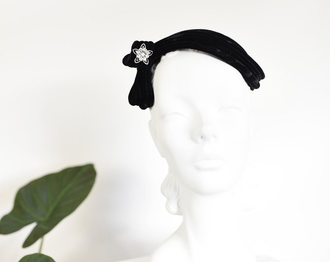 50s Black Velvet Headband Hat