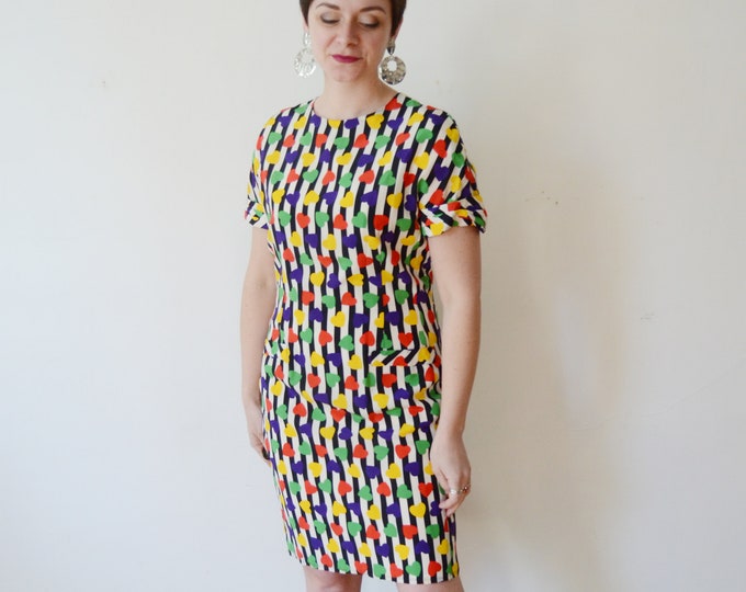 1980s Silk Heart Print Dress - M/L