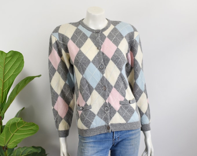 80s Pastel Argyle Cardigan - S/M