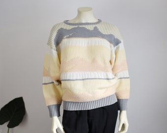 80s Pastel Novelty Landscape Sweater - M