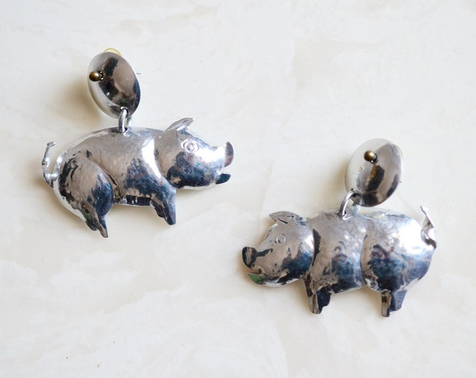 Silver 80s Pig Earrings