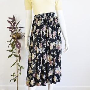 Carole Little 1990s Black Sheer Floral Skirt - M/L