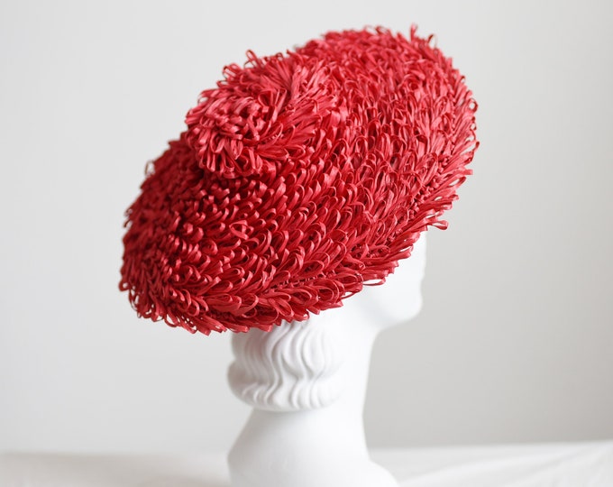 60s Red Raffia Beret