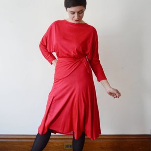 1980s Red Jersey Dress - M