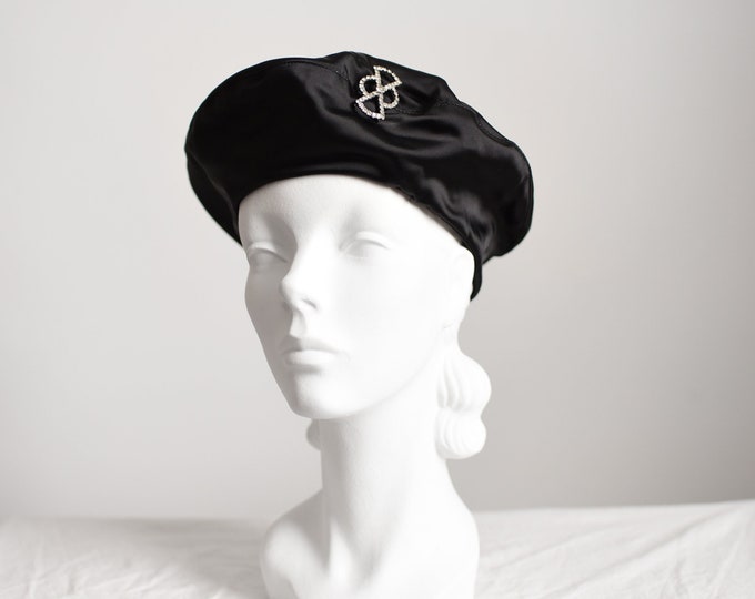 60s Frank Olive Black Satin Beret