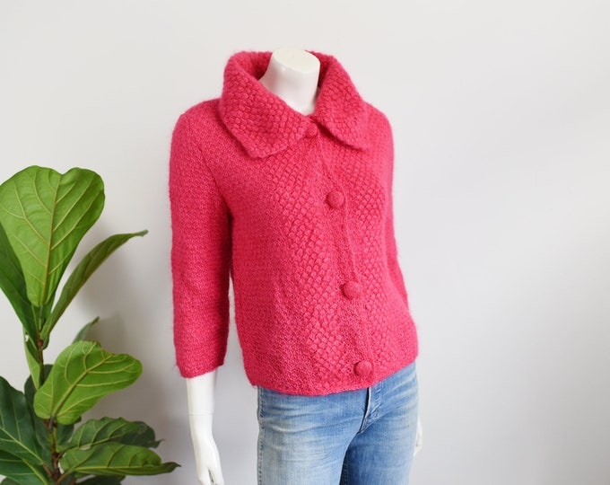 1960s Hot Pink Mohair Cardigan - S/M