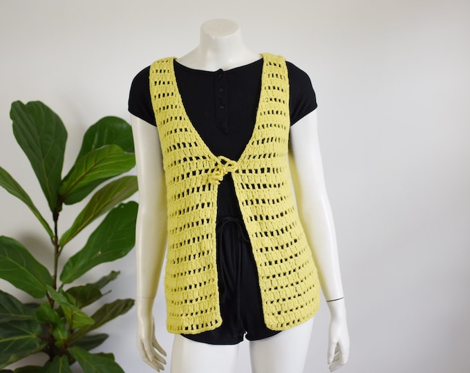 1970s Yellow Crochet Wool Vest - S