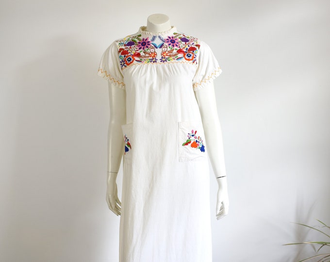 1970s Embroidered Bird Dress - S/M