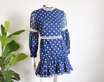 1970s Polka Dot Mini Dress - XS/S