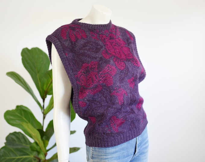 1980s Mohair Floral Sweater Vest - M