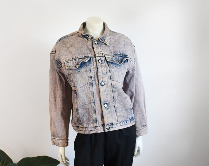 1980s Pink Acid Wash Denim Coat - M/L