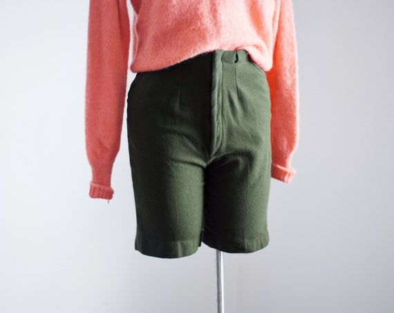 1960s Olive Green Wool Shorts - S
