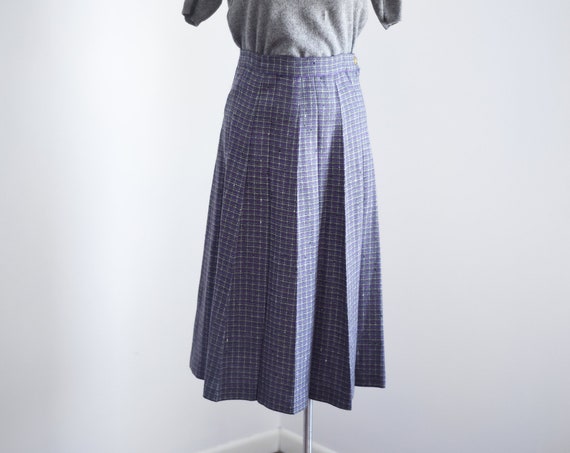 1950s Pleated Purple Plaid Skirt - S