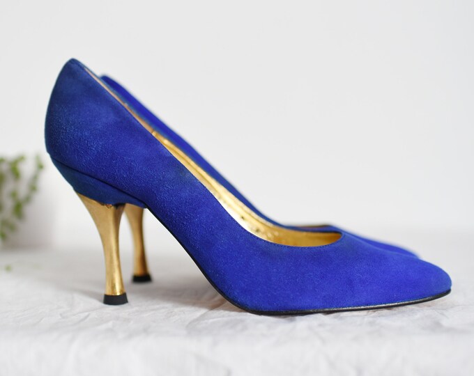 1980s Blue and Gold Pumps - 8