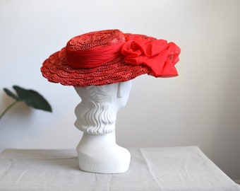 1950s Red Straw Summer Hat