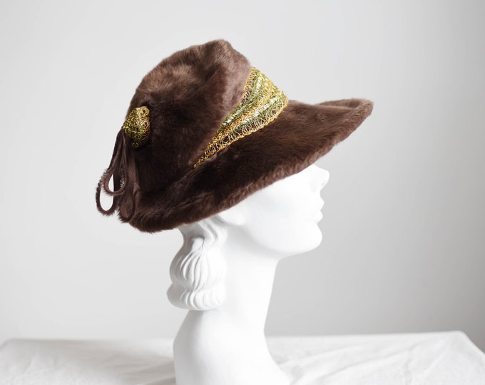 1940s Brown Faux Fur Tilt Hat