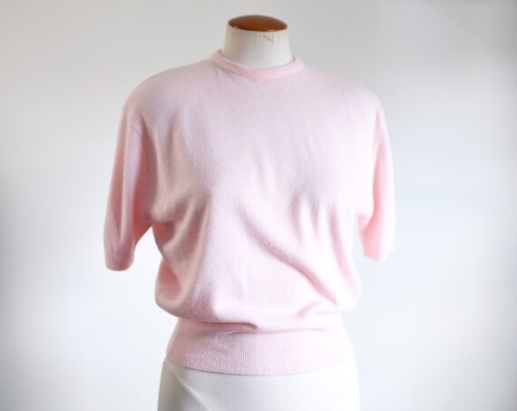 1960s Baby Pink Short Sleeve Sweater - L
