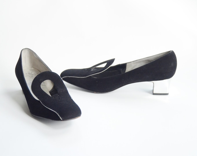 1960s Black and Silver Mod Heels - 8.5AA