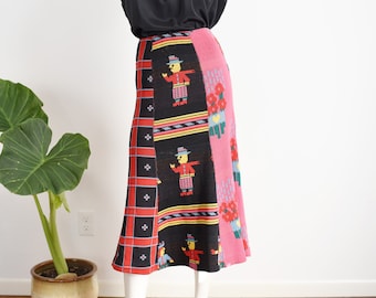 1970s Alley Cat by Betsey Johnson Knit Skirt Happy Family - XS/S