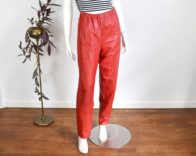 80s Red Leather Pants - M/L
