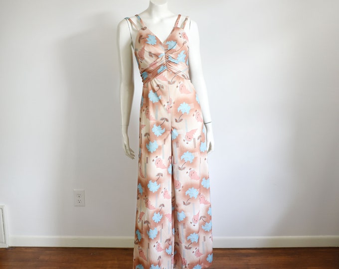 1970s Art Deco Polyester Jumpsuit - XS/S