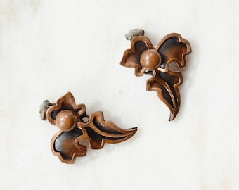 SALE Mid Century Copper Leaf Clip on Earrings