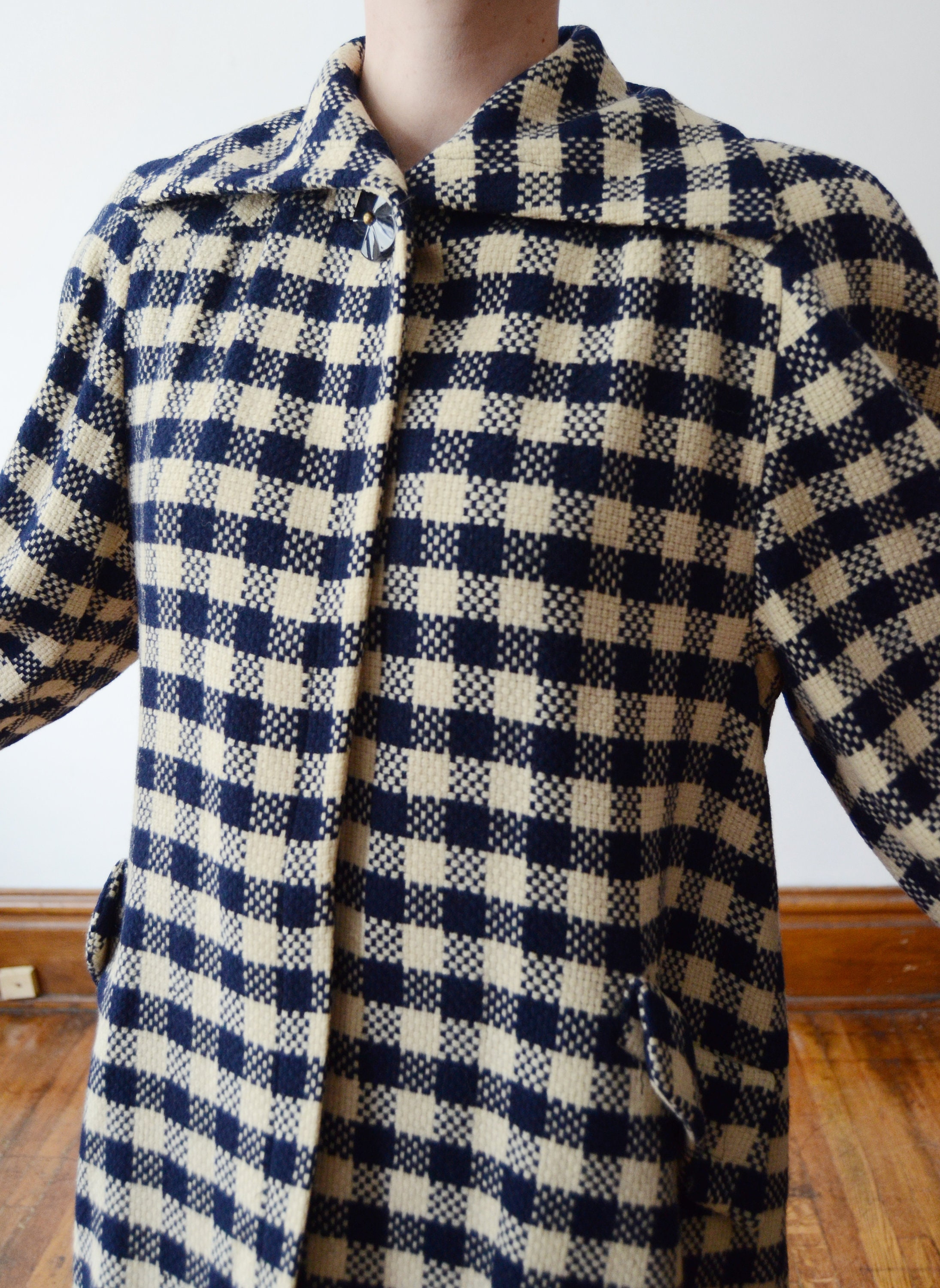 1940s Checkered Wool Swing Coat - M