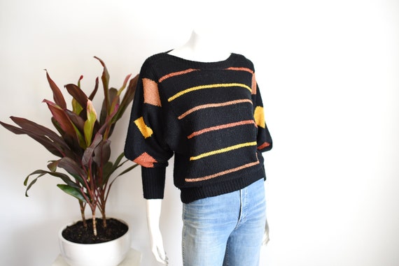 1980s Black Striped Sweater - M