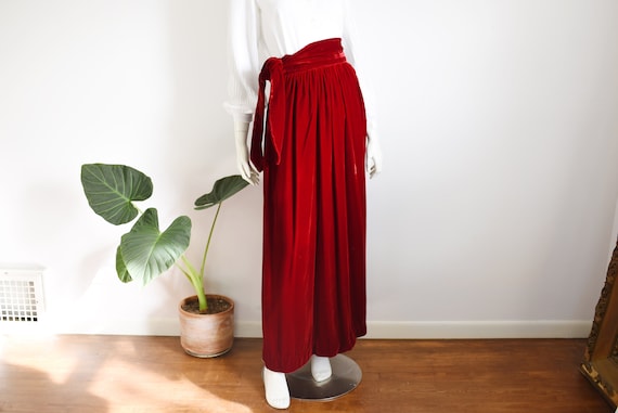 1960s Red Velvet Maxi Skirt - XS