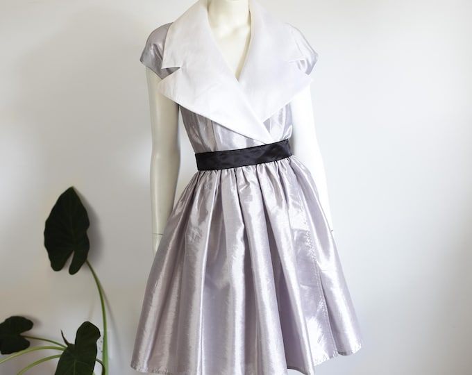 1980s Silver Party Dress - M