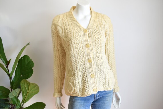 60s Cable Knit Fisherman Cardigan - M