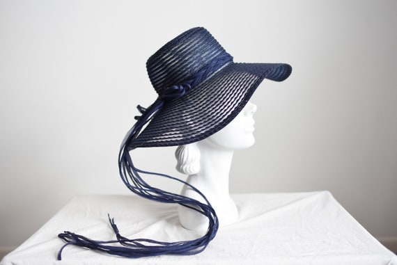 1970s Navy Sunhat with Fringe - image 1