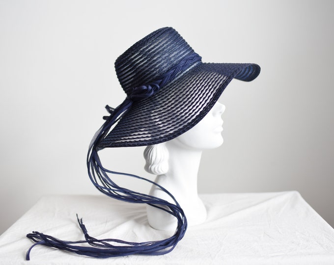 1970s Navy Sunhat with Fringe