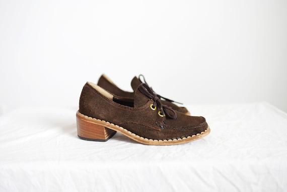 1960s Brown Suede Square Toe Shoes - 7B
