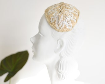 1950s Cream Sequin Headband Hat