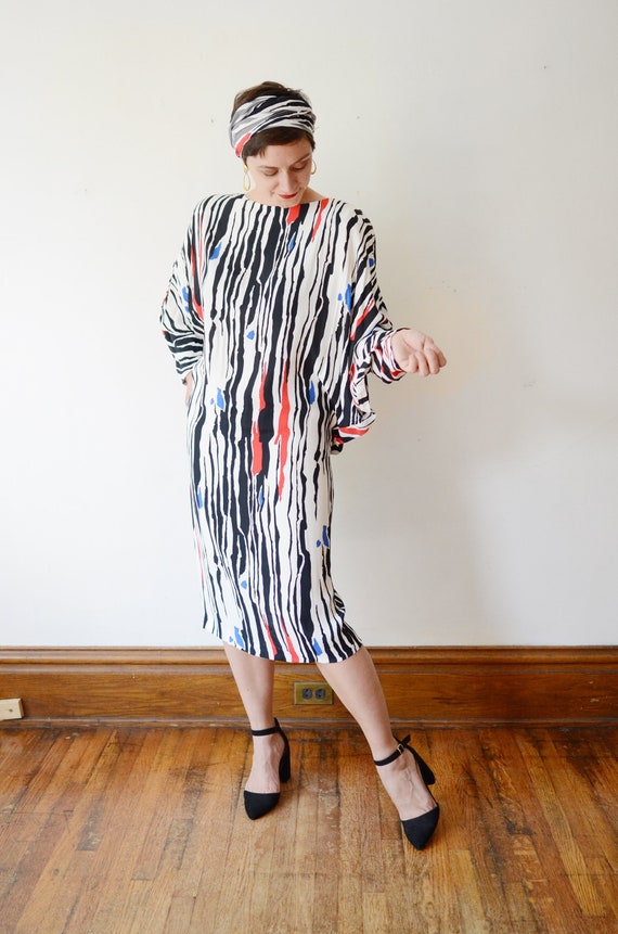 1980s Jackie Bernard Patterned Dress - M