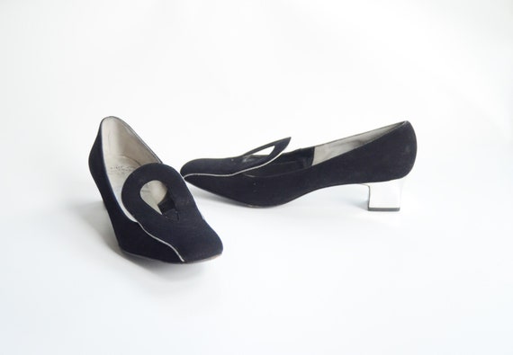 1960s Black and Silver Mod Heels - 8.5AA
