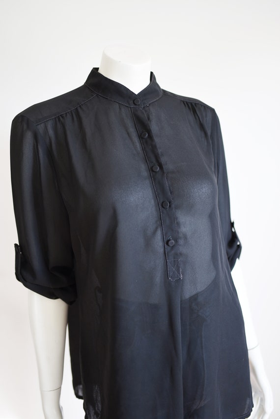 70s Sheer Black Blouse - S/M - image 3