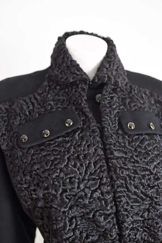1940s Black Wool and Lamb Princess Coat - M/L - image 3