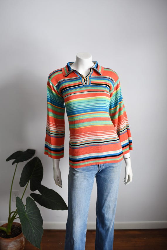 1970s Coral Striped Sweater - S
