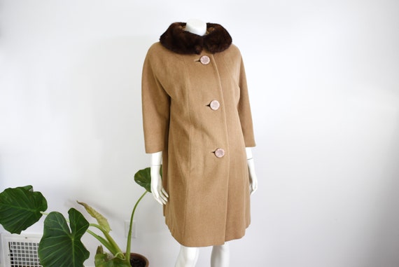 1950s Jacobsons Brown Wool Coat with Mink Collar … - image 1