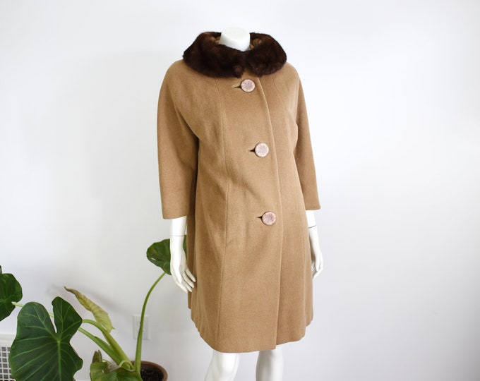 1950s Jacobsons Brown Wool Coat with Mink Collar - M