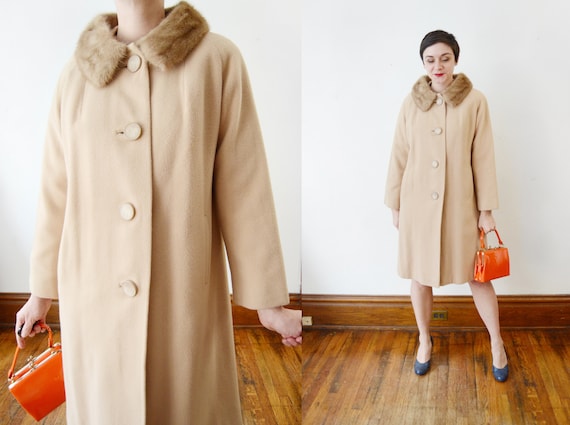 60s Cashmere Coat with Mink Collar - M