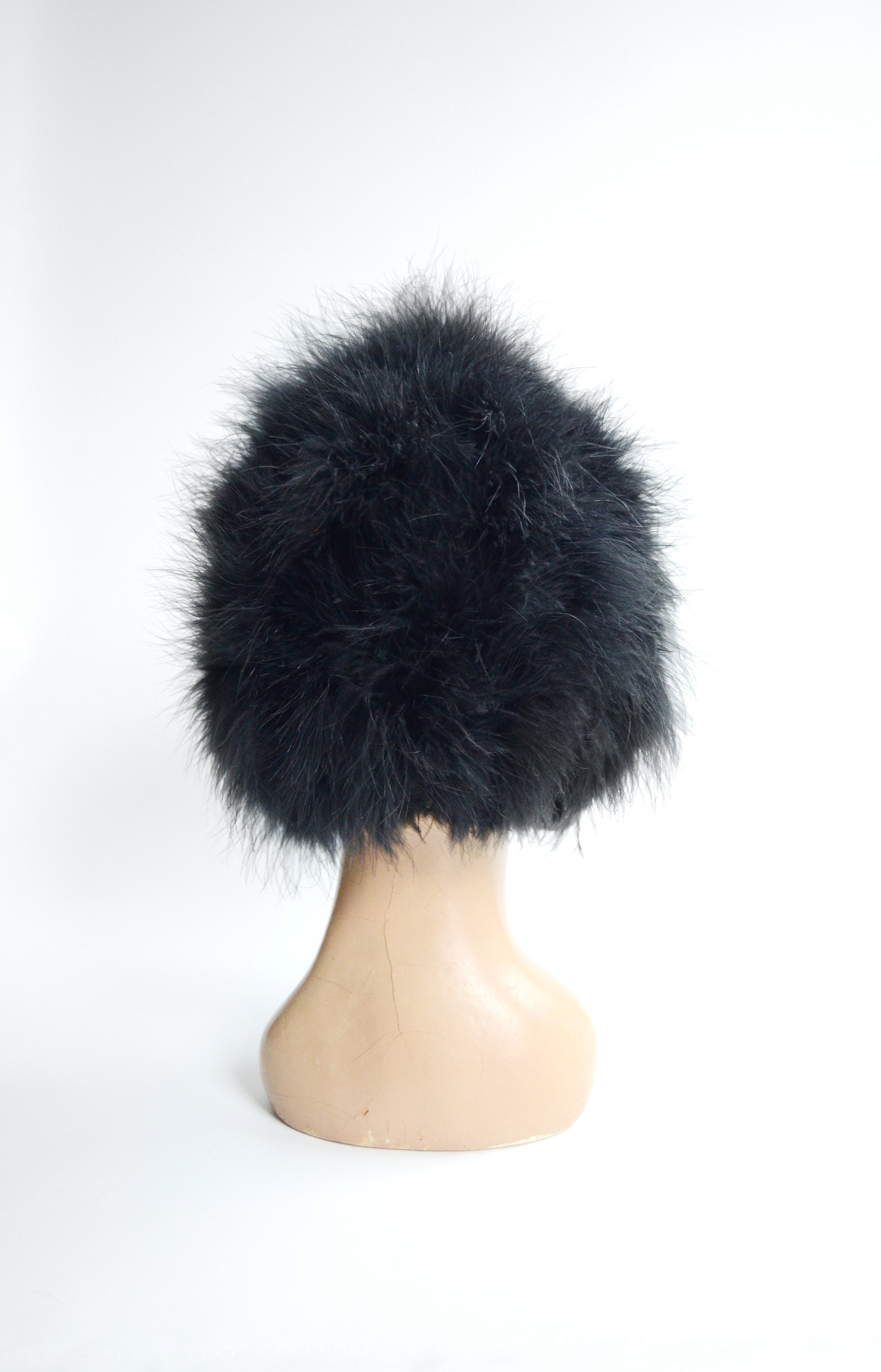 1950s Black Ostrich Feather Hood Hat