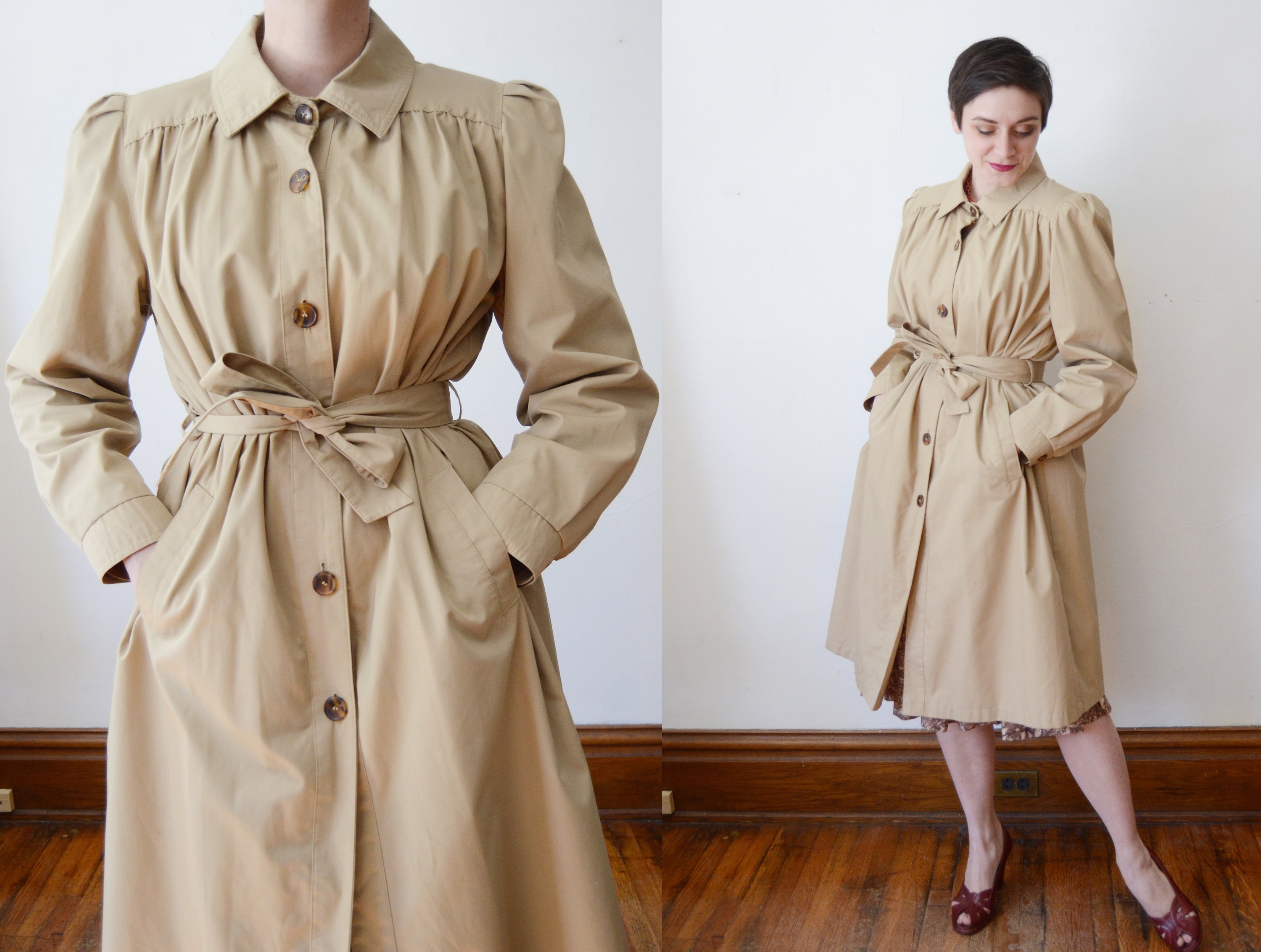 1980s Lined Khaki Trench Coat - M