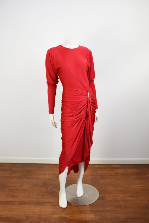 1980s Laura Winston Red Party Dress - S/M