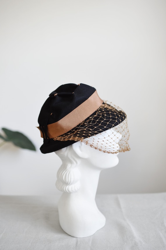 1940s Black Hat with Brown Veil
