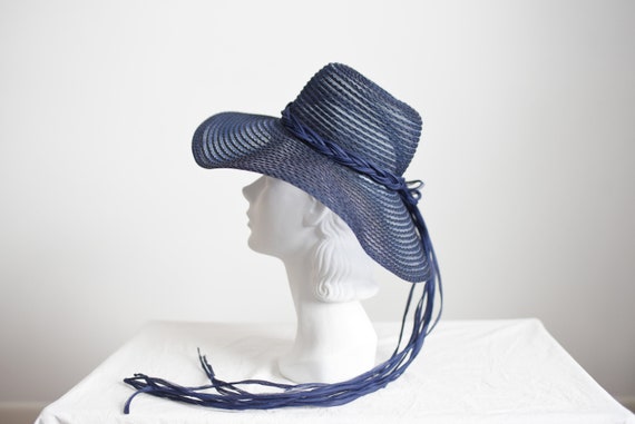 1970s Navy Sunhat with Fringe - image 4