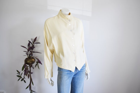 1980s Cream Button Up Blouse - S/M - image 2