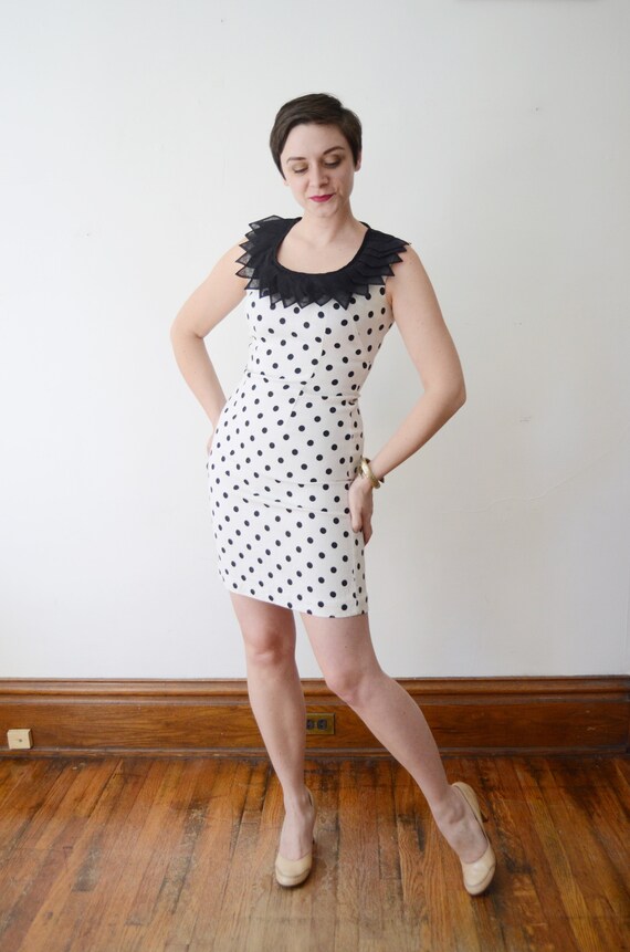 1960s Black and White Polka Dot Dress - XS/S - image 3
